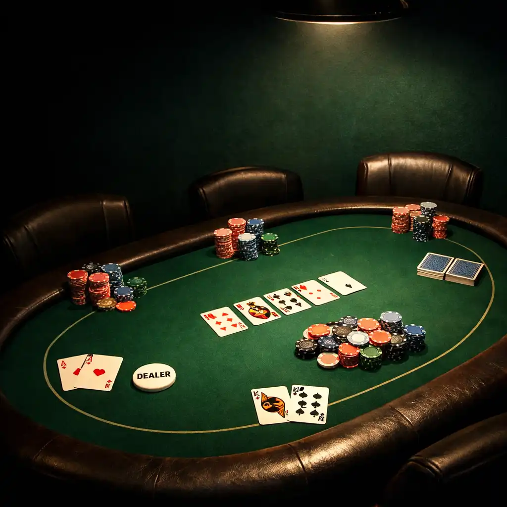 Poker Room restaurace Talíř a Gourmet s profesionálním pokerovým stolem a žetony